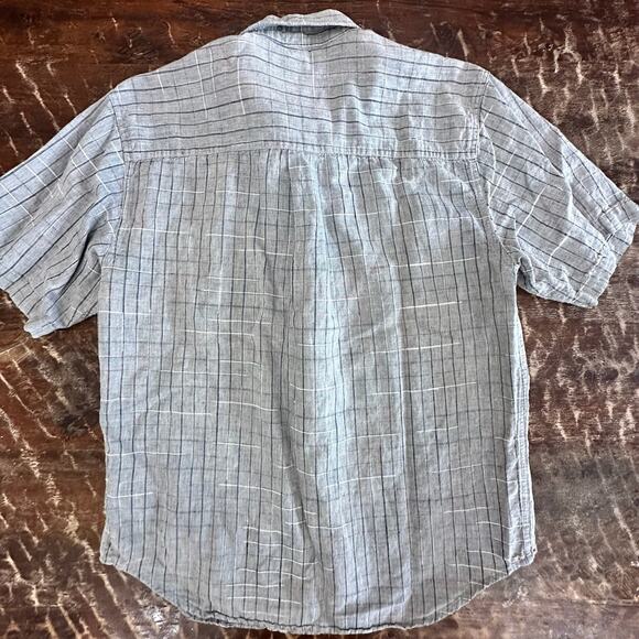 Territory Ahead Linen Cotton Button Up Shirt M Gray Short Sleeve Plaid Summer - Picture 6 of 8